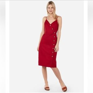 Express red knee length dress with brown buttons XS